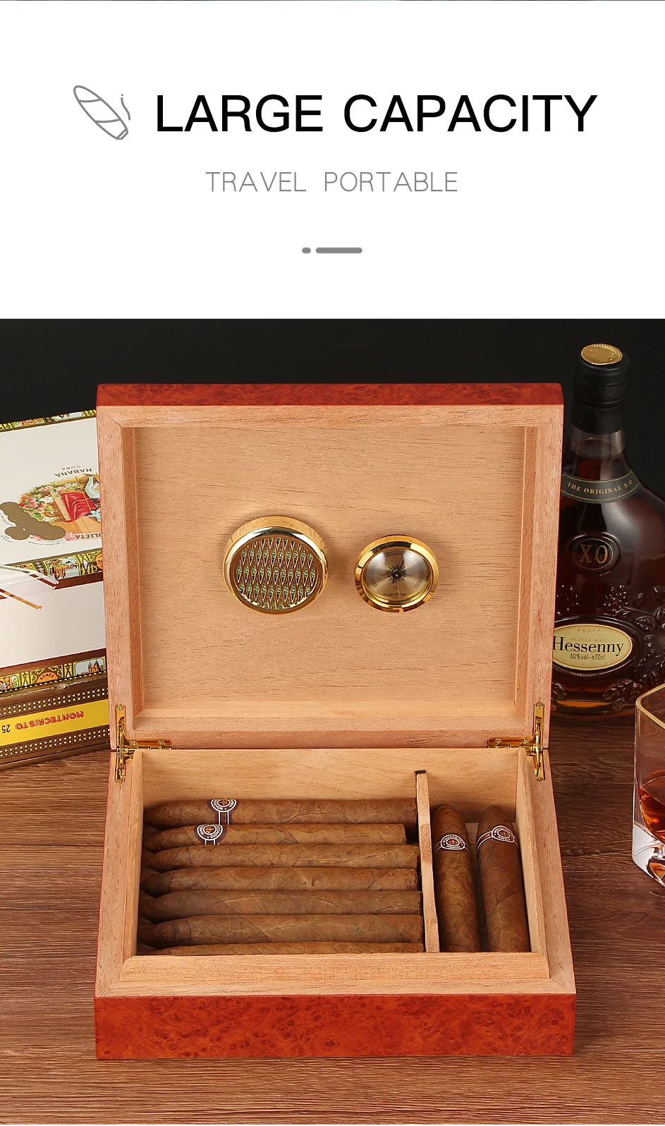 Charuto Cedar Wood Travel Humidor Puro Box Cigar Case W/ Hygrometer Humidifier Cigar Humidor Box For Cigars