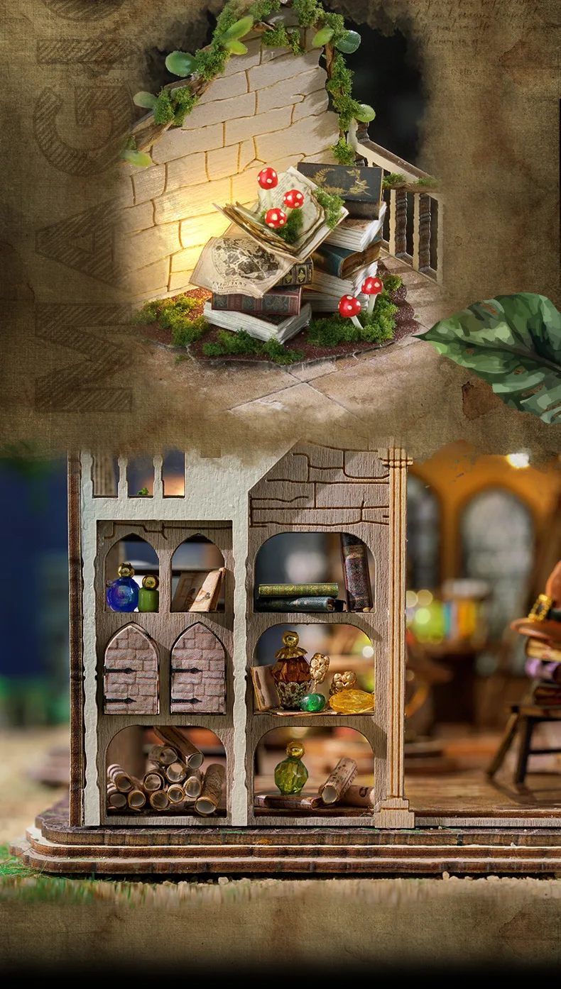 CUTEBEE DIY Wooden Dollhouse Magic Cathedral Miniature Doll House Kit with Furniture Roombox Magic Academy Toy for Birthday Gift