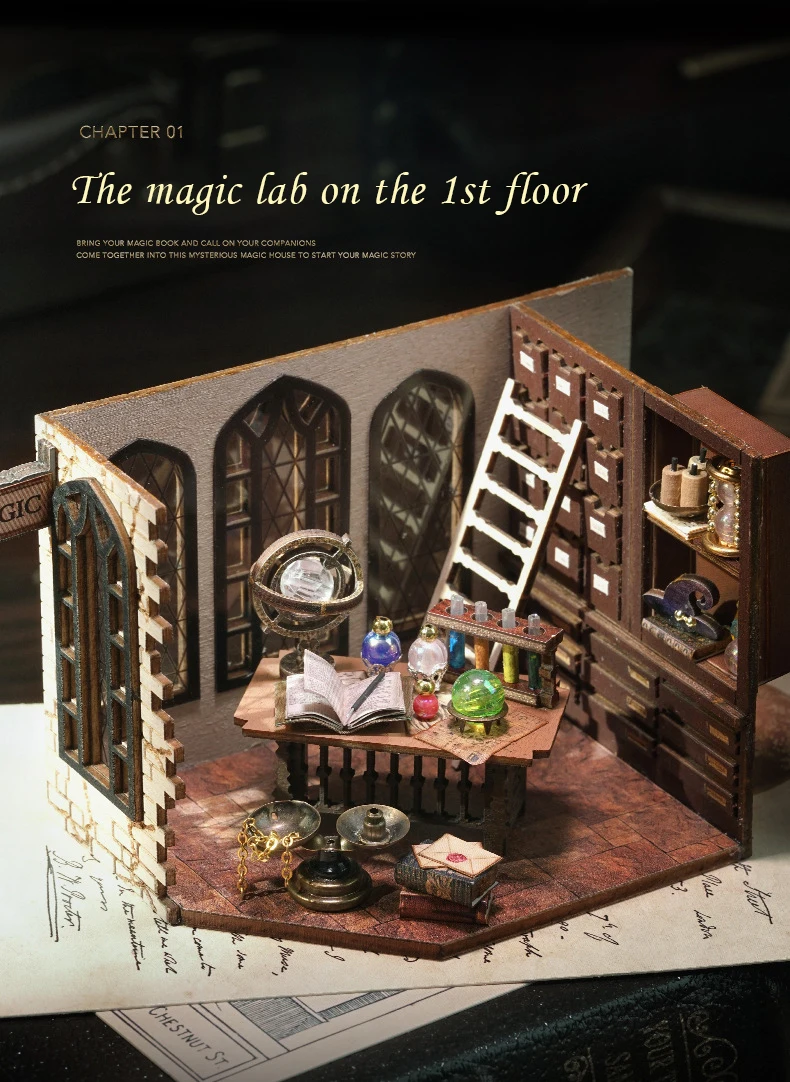 CUTEBEE DIY Wooden Dollhouse Magic Cathedral Miniature Doll House Kit with Furniture Roombox Magic Academy Toy for Birthday Gift