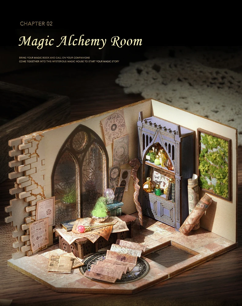 CUTEBEE DIY Wooden Dollhouse Magic Cathedral Miniature Doll House Kit with Furniture Roombox Magic Academy Toy for Birthday Gift