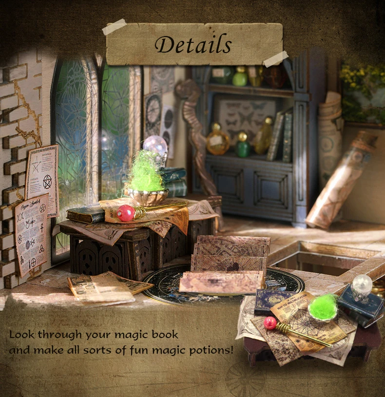 CUTEBEE DIY Wooden Dollhouse Magic Cathedral Miniature Doll House Kit with Furniture Roombox Magic Academy Toy for Birthday Gift