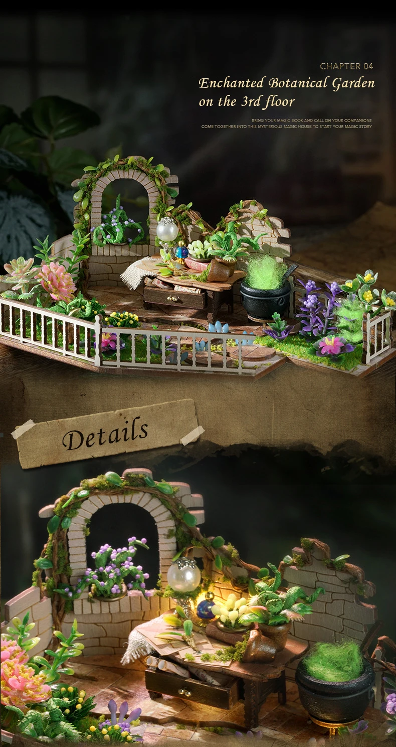 CUTEBEE DIY Wooden Dollhouse Magic Cathedral Miniature Doll House Kit with Furniture Roombox Magic Academy Toy for Birthday Gift