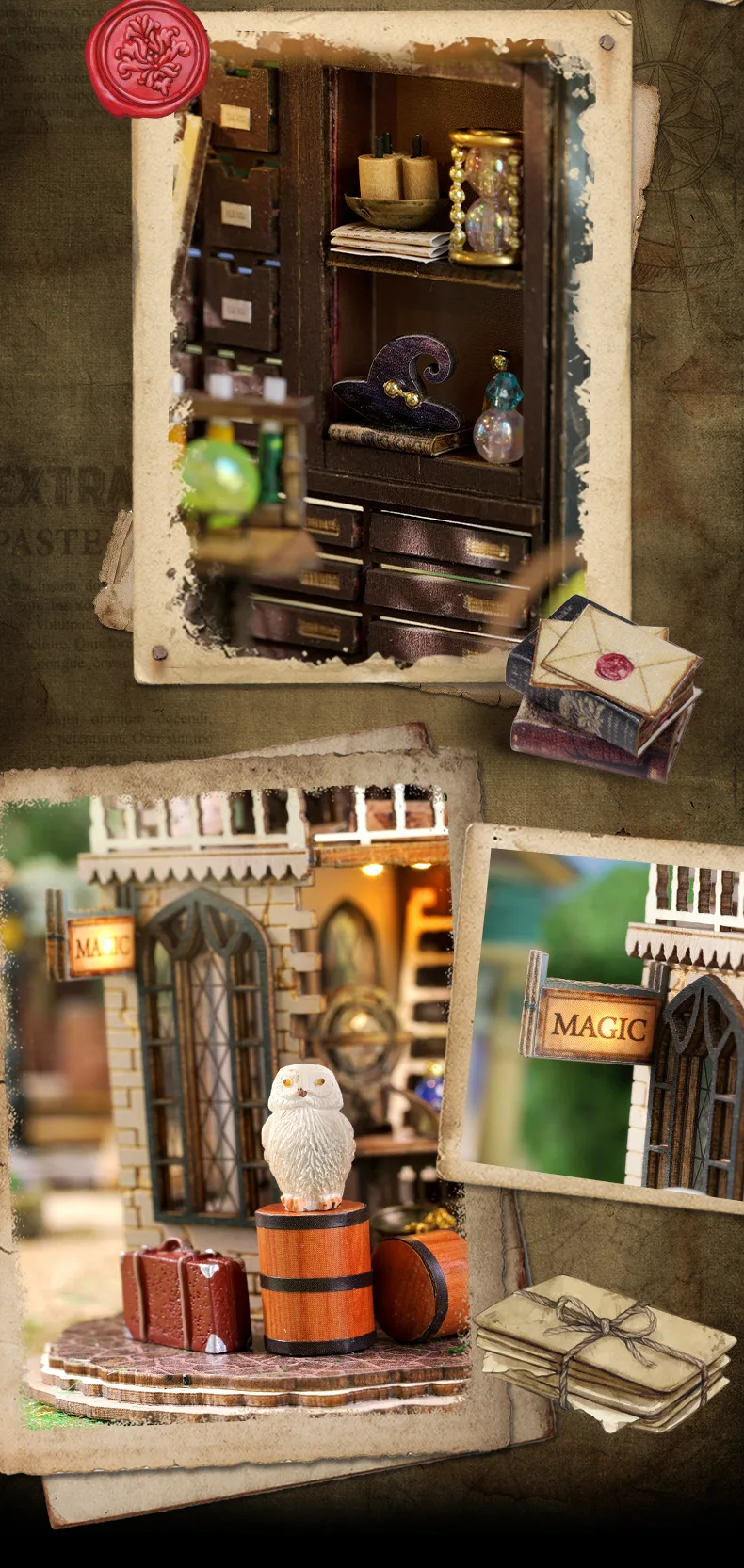 CUTEBEE DIY Wooden Dollhouse Magic Cathedral Miniature Doll House Kit with Furniture Roombox Magic Academy Toy for Birthday Gift