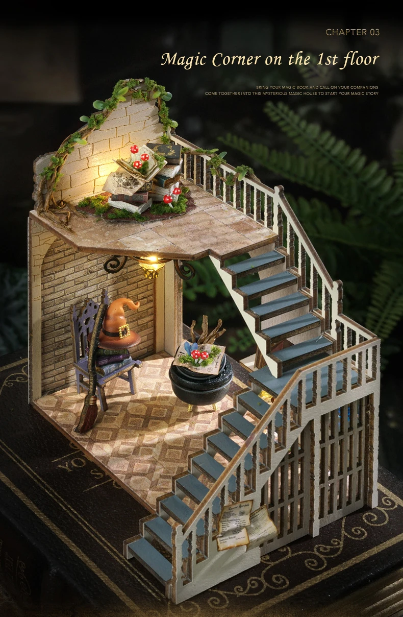 CUTEBEE DIY Wooden Dollhouse Magic Cathedral Miniature Doll House Kit with Furniture Roombox Magic Academy Toy for Birthday Gift