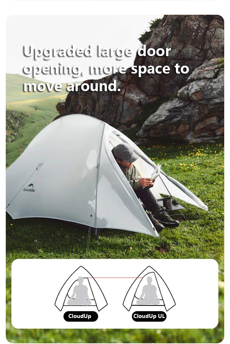 Naturehike Cloud Up 2 People Tent Ultralight 20D Camping Tent Waterproof Outdoor Hiking Travel Backpacking Cycling Fishing Tents