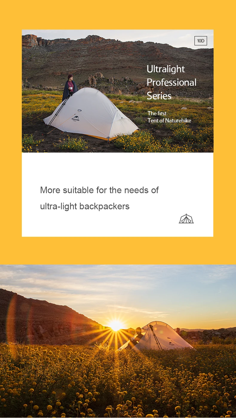 Naturehike Cloud Up 2 People Tent Ultralight 20D Camping Tent Waterproof Outdoor Hiking Travel Backpacking Cycling Fishing Tents