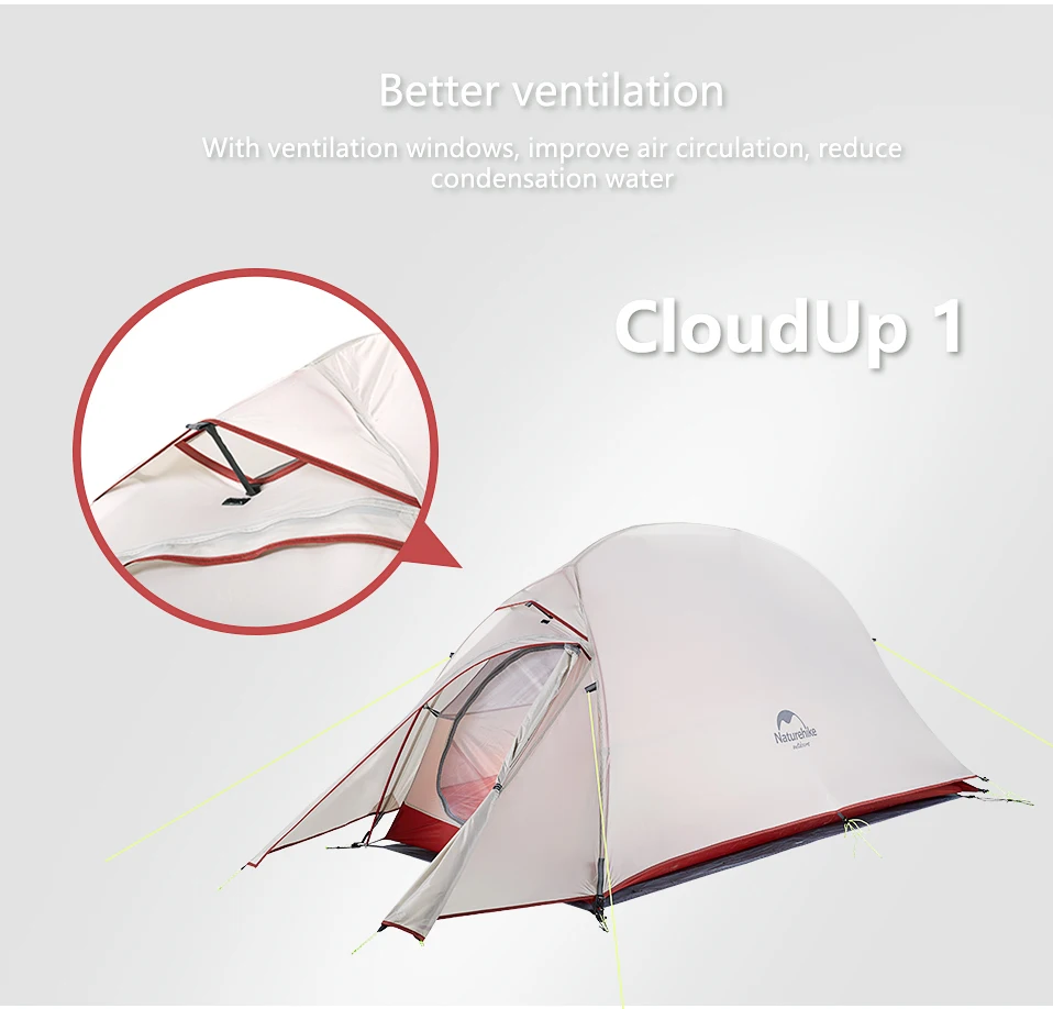 Naturehike Cloud Up 2 People Tent Ultralight 20D Camping Tent Waterproof Outdoor Hiking Travel Backpacking Cycling Fishing Tents
