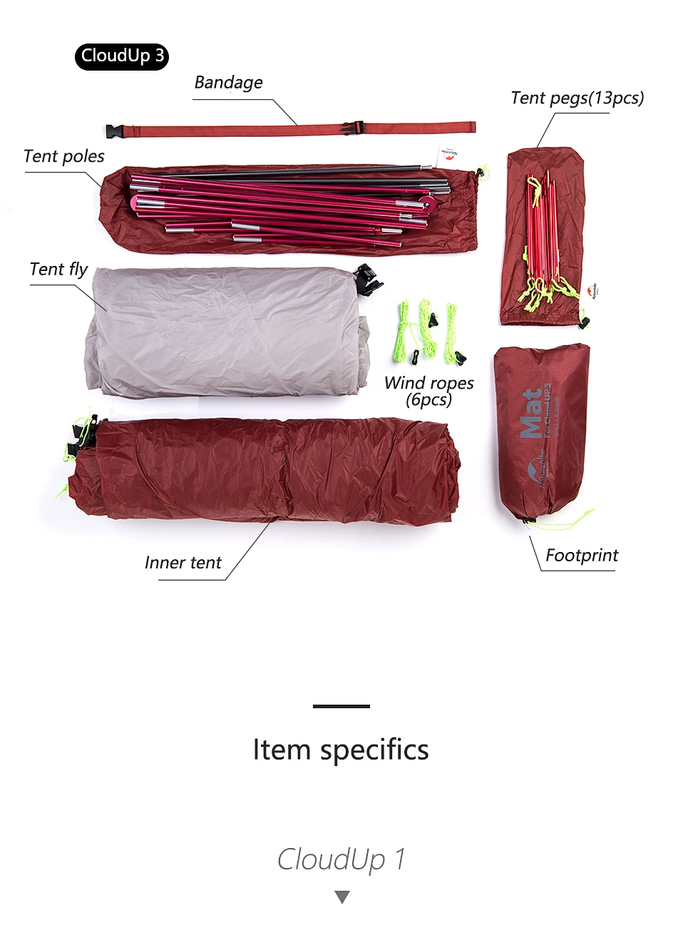 Naturehike Cloud Up 2 People Tent Ultralight 20D Camping Tent Waterproof Outdoor Hiking Travel Backpacking Cycling Fishing Tents