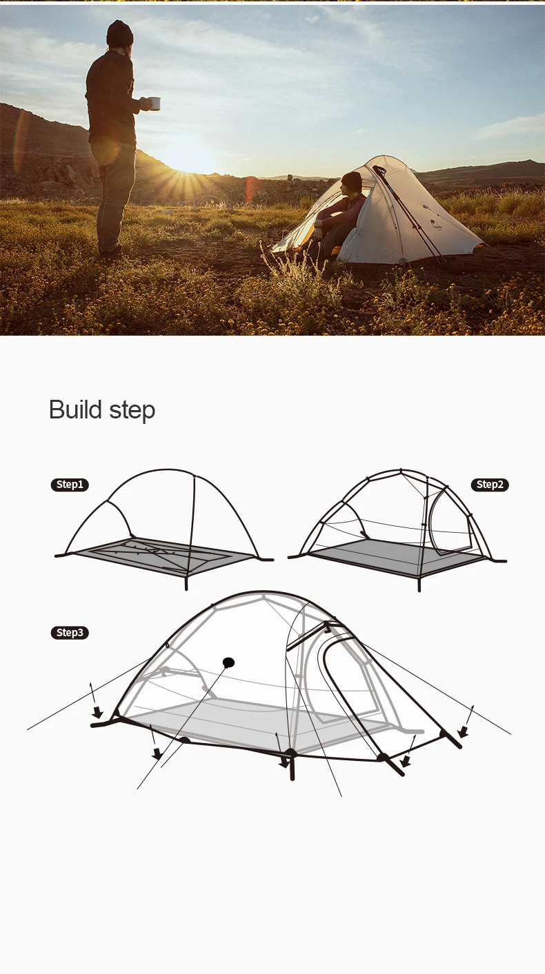 Naturehike Cloud Up 2 People Tent Ultralight 20D Camping Tent Waterproof Outdoor Hiking Travel Backpacking Cycling Fishing Tents