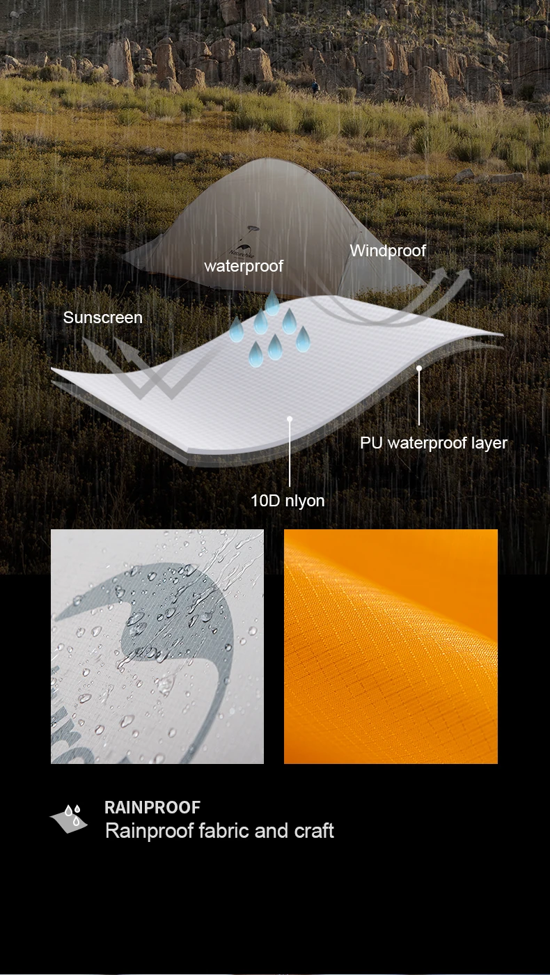 Naturehike Cloud Up 2 People Tent Ultralight 20D Camping Tent Waterproof Outdoor Hiking Travel Backpacking Cycling Fishing Tents