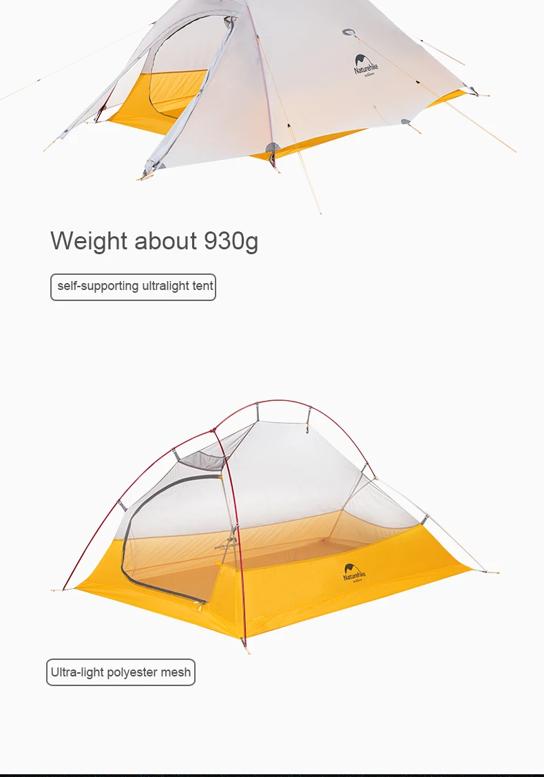 Naturehike Cloud Up 2 People Tent Ultralight 20D Camping Tent Waterproof Outdoor Hiking Travel Backpacking Cycling Fishing Tents
