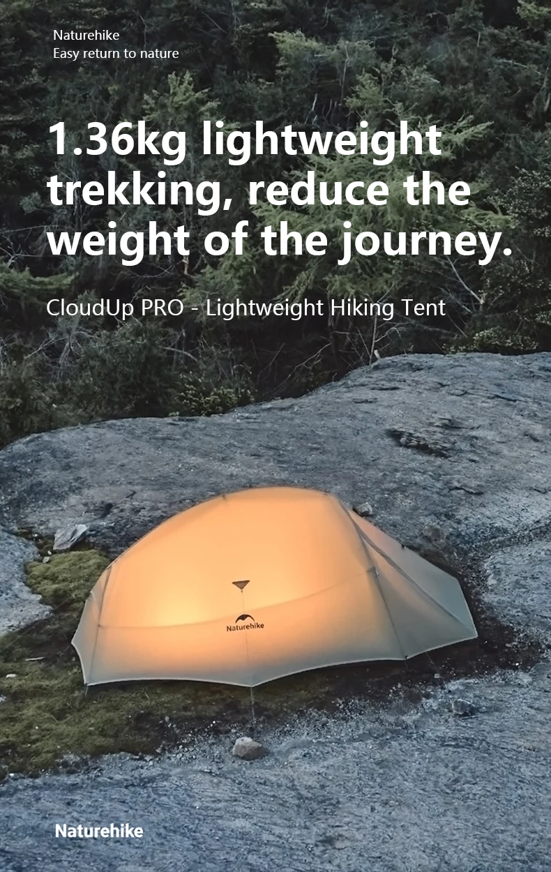Naturehike Cloud Up 2 People Tent Ultralight 20D Camping Tent Waterproof Outdoor Hiking Travel Backpacking Cycling Fishing Tents