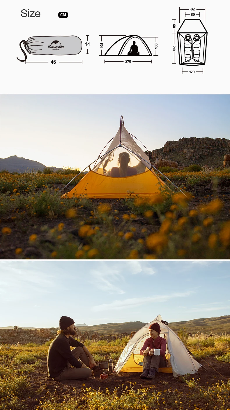 Naturehike Cloud Up 2 People Tent Ultralight 20D Camping Tent Waterproof Outdoor Hiking Travel Backpacking Cycling Fishing Tents