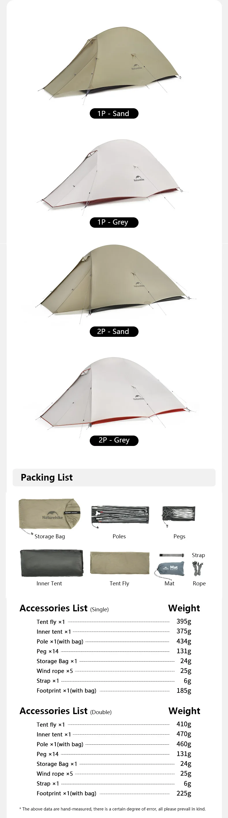 Naturehike Cloud Up 2 People Tent Ultralight 20D Camping Tent Waterproof Outdoor Hiking Travel Backpacking Cycling Fishing Tents