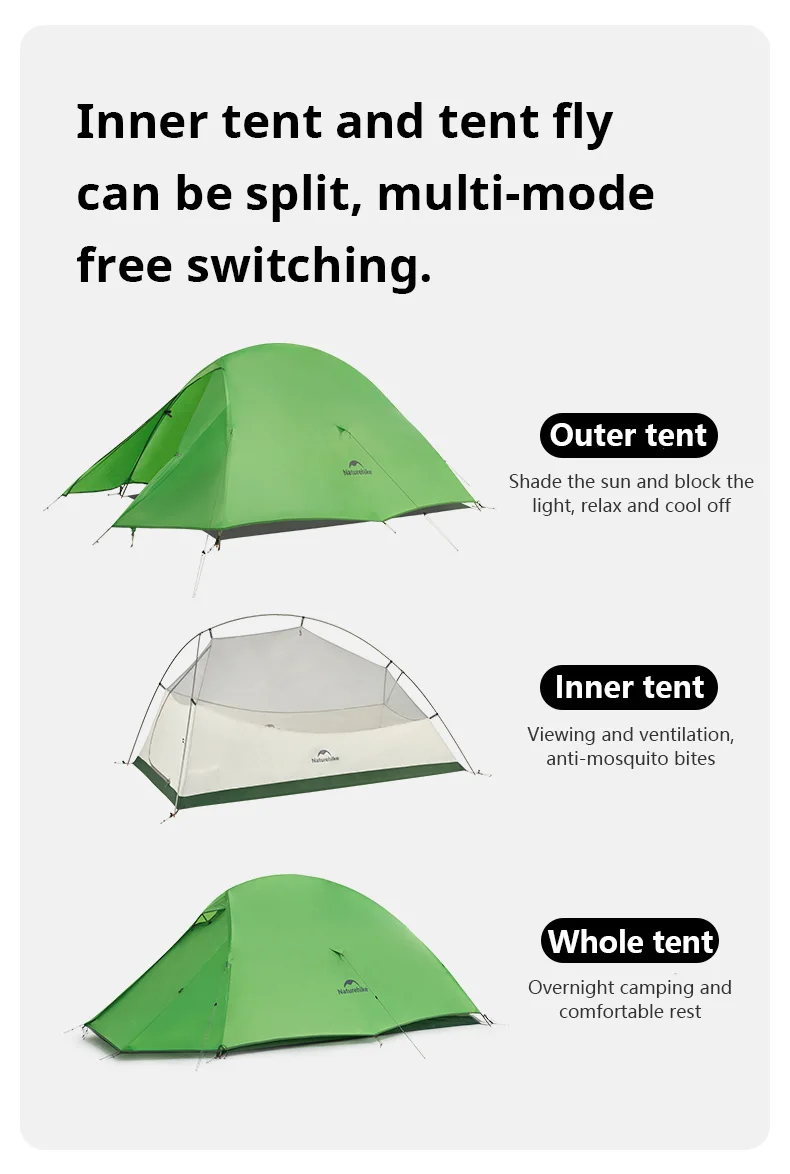 Naturehike Cloud Up 2 People Tent Ultralight 20D Camping Tent Waterproof Outdoor Hiking Travel Backpacking Cycling Fishing Tents