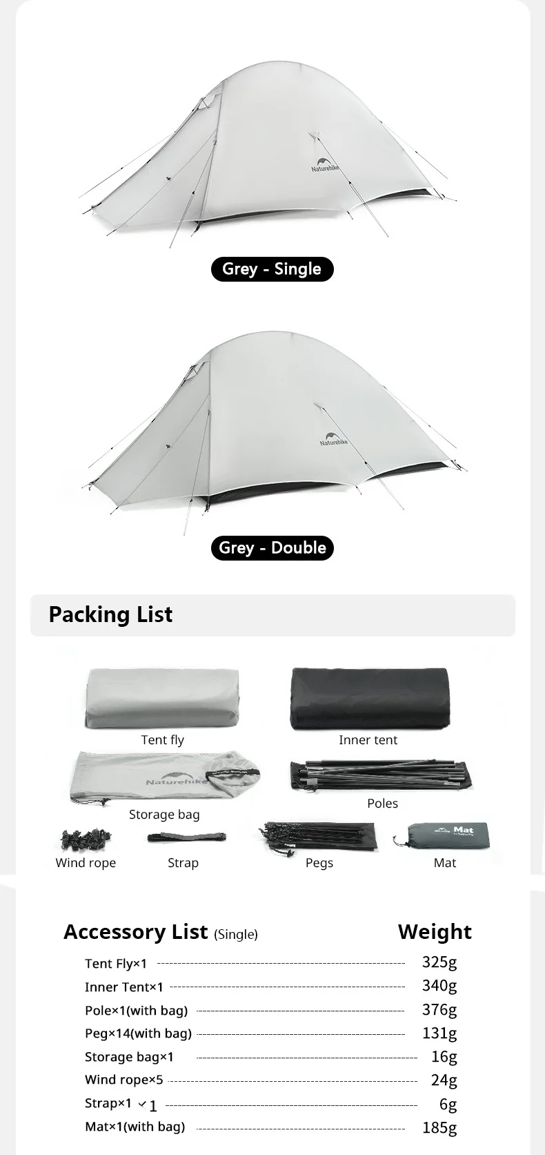 Naturehike Cloud Up 2 People Tent Ultralight 20D Camping Tent Waterproof Outdoor Hiking Travel Backpacking Cycling Fishing Tents