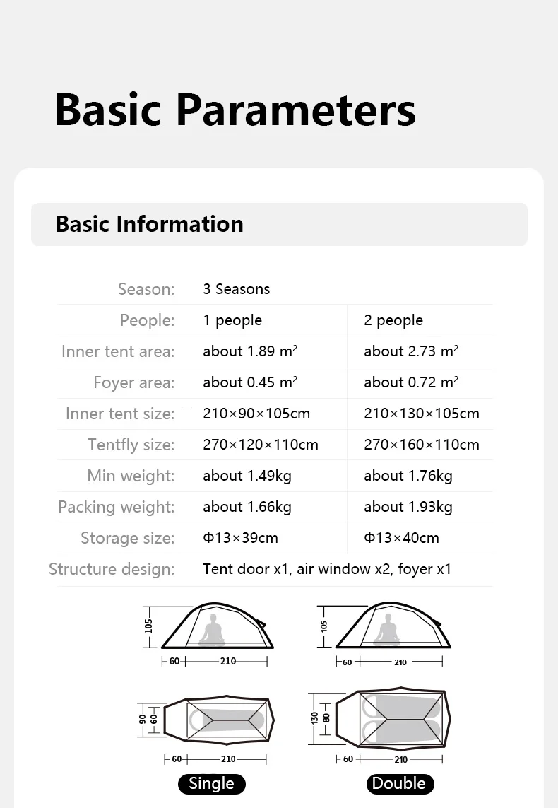 Naturehike Cloud Up 2 People Tent Ultralight 20D Camping Tent Waterproof Outdoor Hiking Travel Backpacking Cycling Fishing Tents