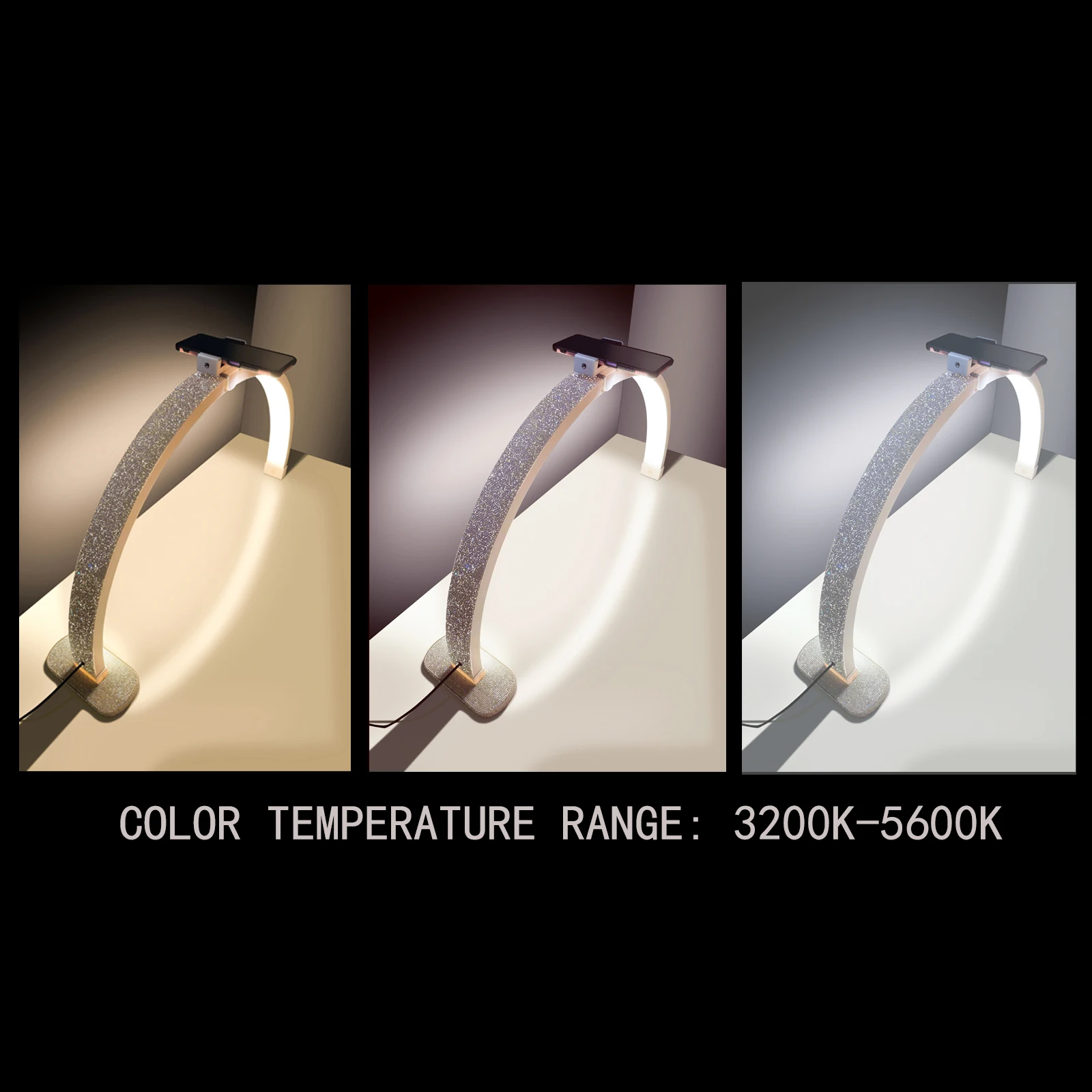 Fosoto 30 Inch 40W Nail Table Lamp with Diamond Ring Manicure Desk Lamp LED Half Moon Light for Nails Art Tattoo Salon Eyelash