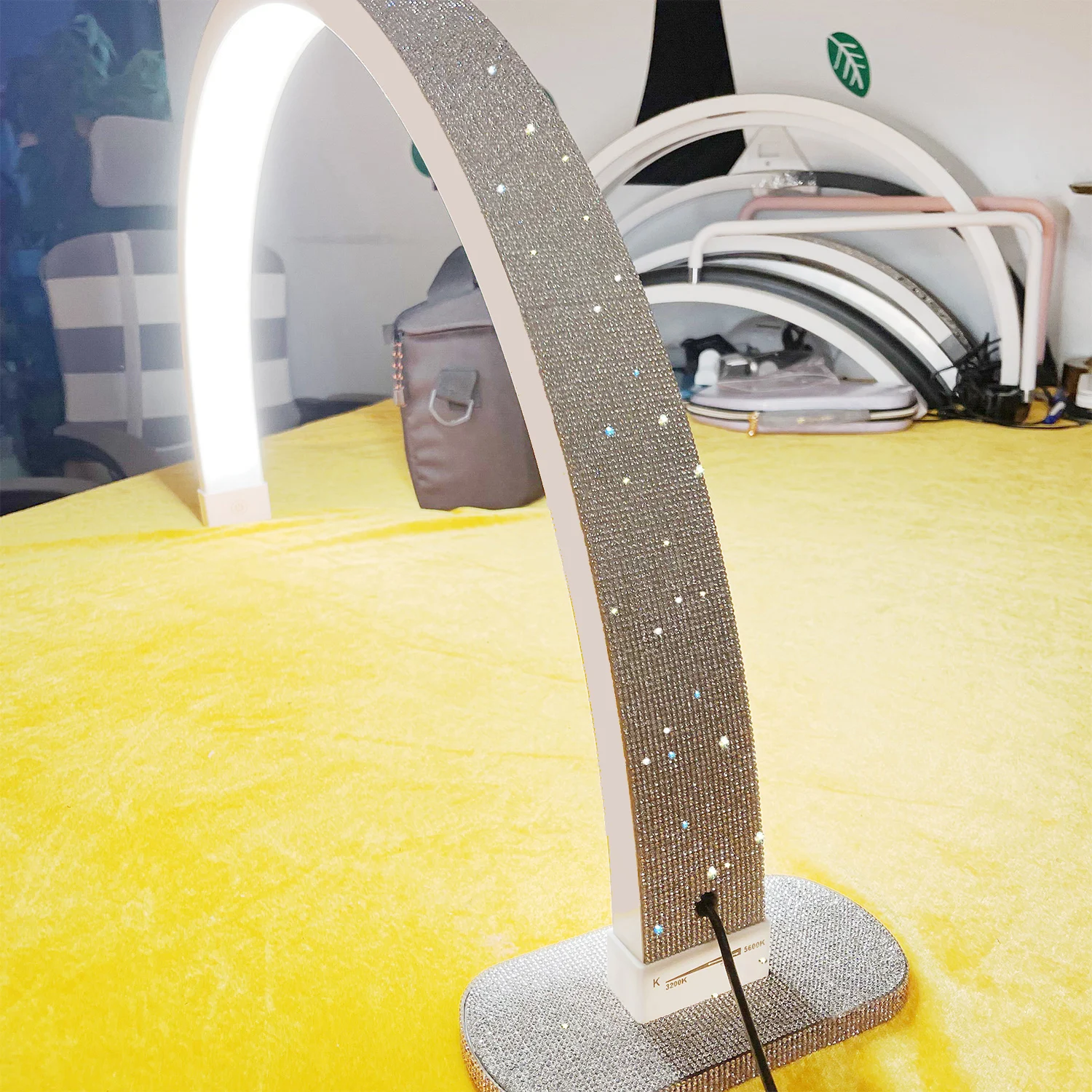 Fosoto 30 Inch 40W Nail Table Lamp with Diamond Ring Manicure Desk Lamp LED Half Moon Light for Nails Art Tattoo Salon Eyelash
