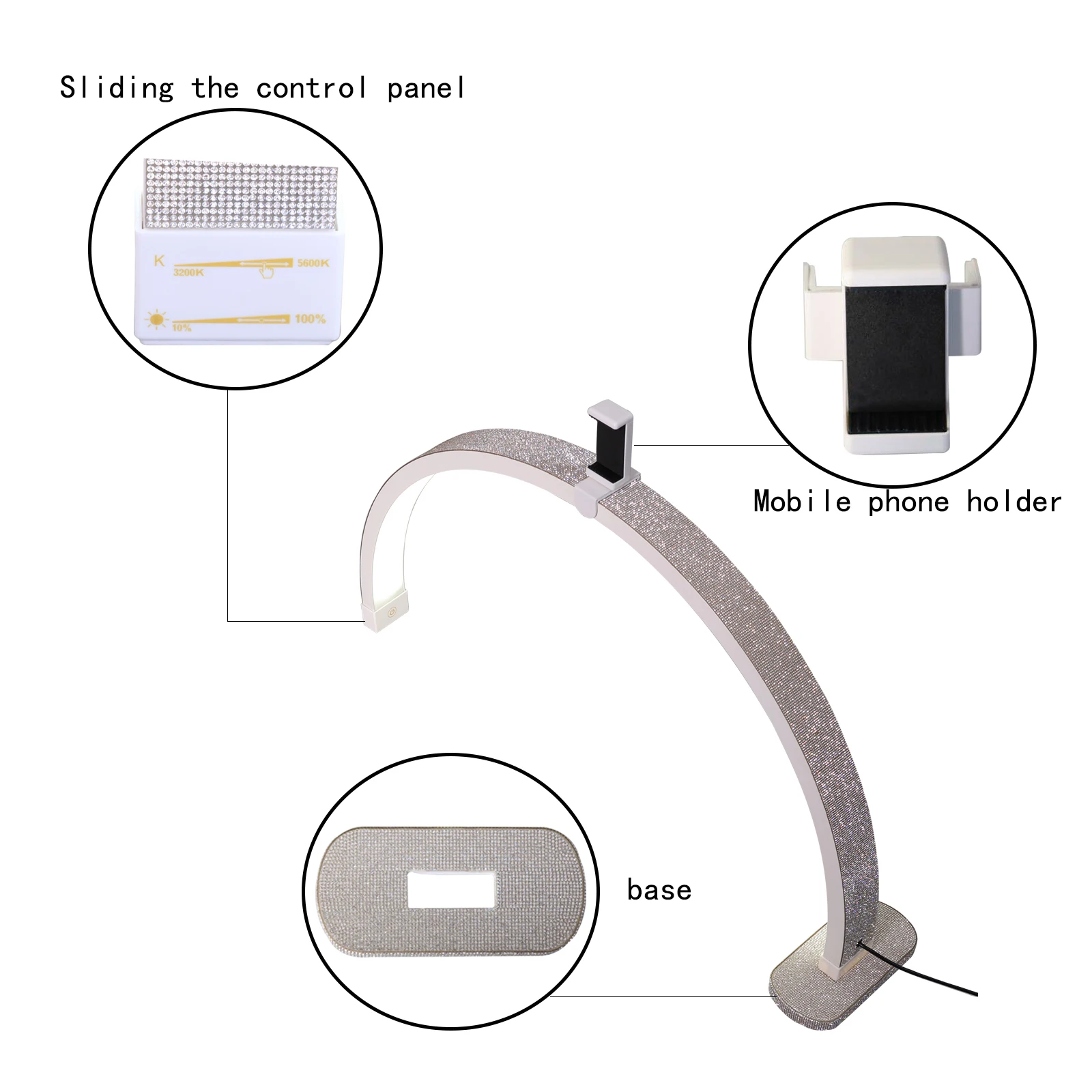 Fosoto 30 Inch 40W Nail Table Lamp with Diamond Ring Manicure Desk Lamp LED Half Moon Light for Nails Art Tattoo Salon Eyelash