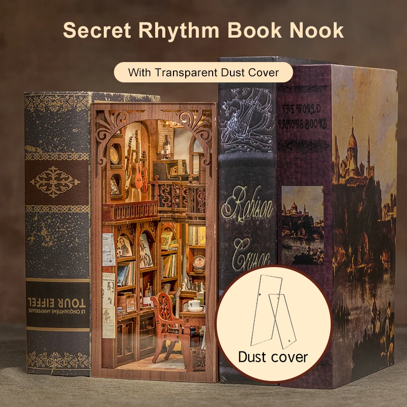 CUTEBEE Puzzle 3D DIY Book Nook Kit Wooden Bookend with Touch Light Secret Rhythm Music Booknook Building Decoration Model Gift