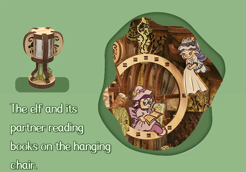CUTEBEE Puzzle 3D DIY Book Nook Kit Wooden Bookend with Touch Light Secret Rhythm Music Booknook Building Decoration Model Gift