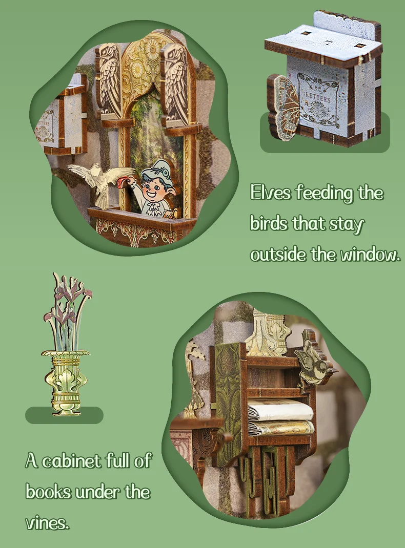 CUTEBEE Puzzle 3D DIY Book Nook Kit Wooden Bookend with Touch Light Secret Rhythm Music Booknook Building Decoration Model Gift