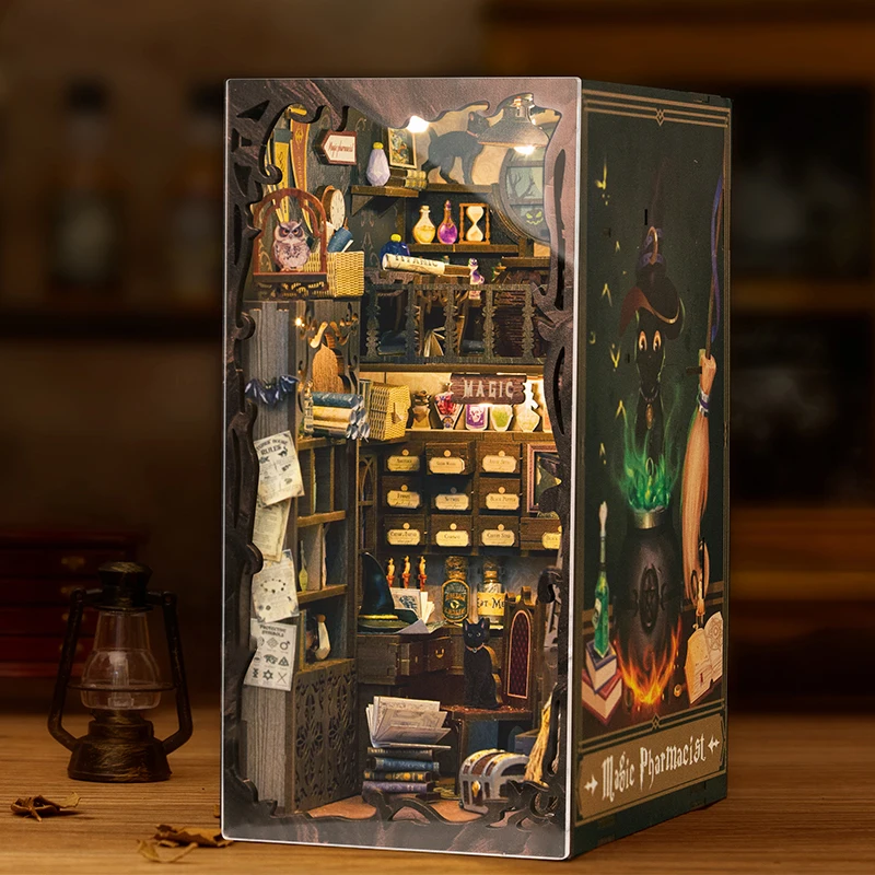CUTEBEE Puzzle 3D DIY Book Nook Kit Wooden Bookend with Touch Light Secret Rhythm Music Booknook Building Decoration Model Gift