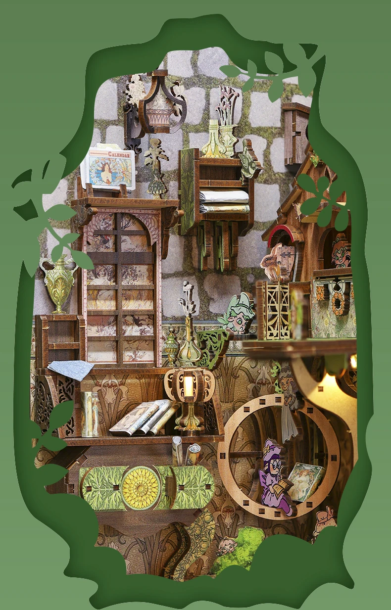 CUTEBEE Puzzle 3D DIY Book Nook Kit Wooden Bookend with Touch Light Secret Rhythm Music Booknook Building Decoration Model Gift