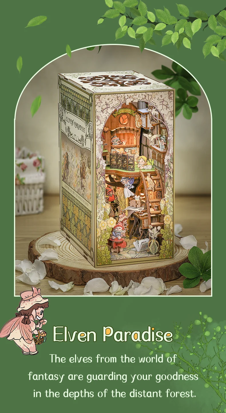 CUTEBEE Puzzle 3D DIY Book Nook Kit Wooden Bookend with Touch Light Secret Rhythm Music Booknook Building Decoration Model Gift