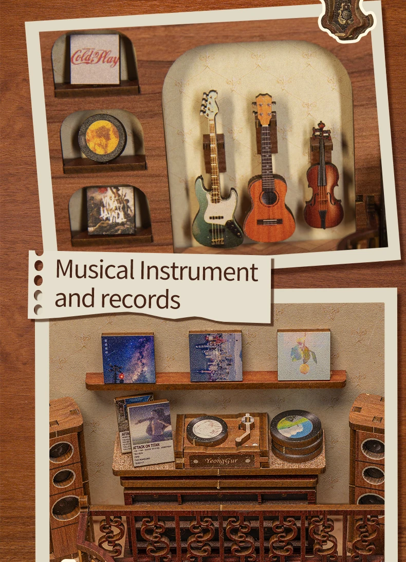 CUTEBEE Puzzle 3D DIY Book Nook Kit Wooden Bookend with Touch Light Secret Rhythm Music Booknook Building Decoration Model Gift