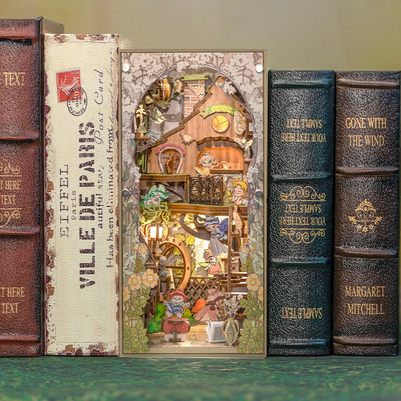 CUTEBEE Puzzle 3D DIY Book Nook Kit Wooden Bookend with Touch Light Secret Rhythm Music Booknook Building Decoration Model Gift