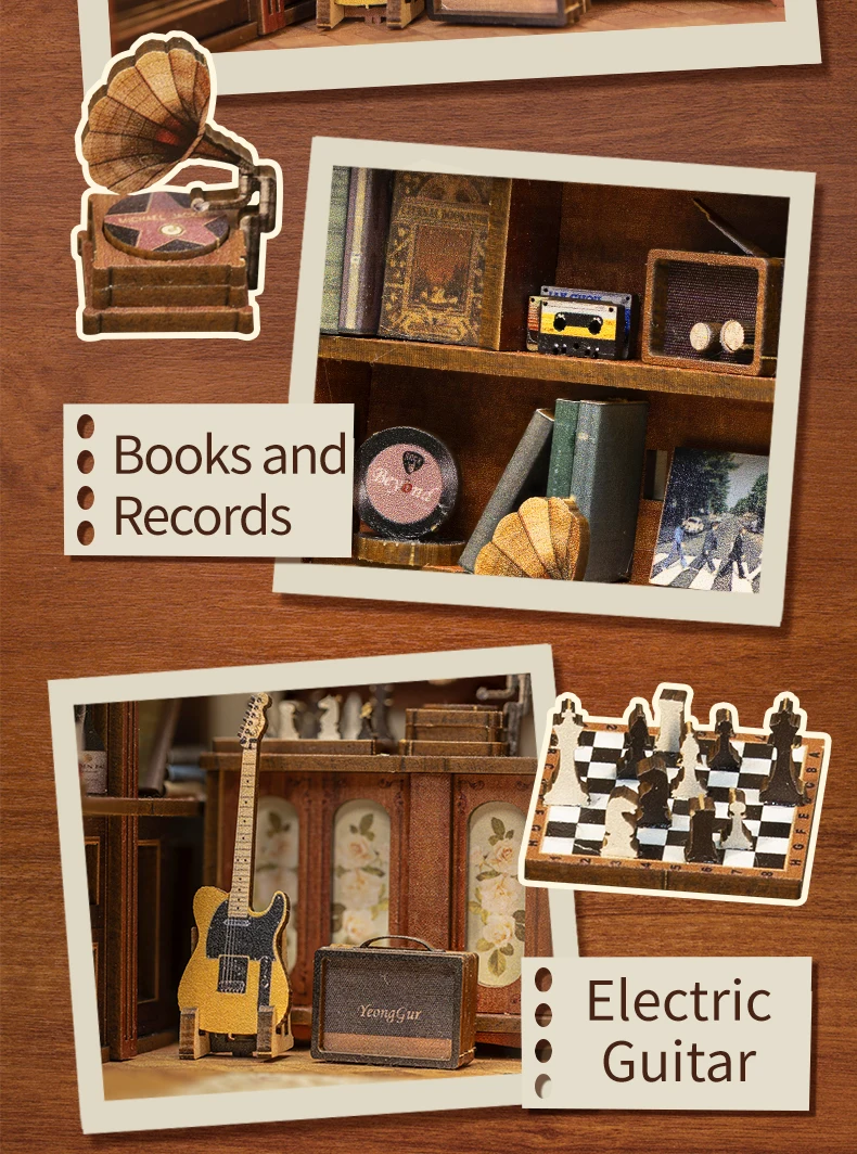 CUTEBEE Puzzle 3D DIY Book Nook Kit Wooden Bookend with Touch Light Secret Rhythm Music Booknook Building Decoration Model Gift