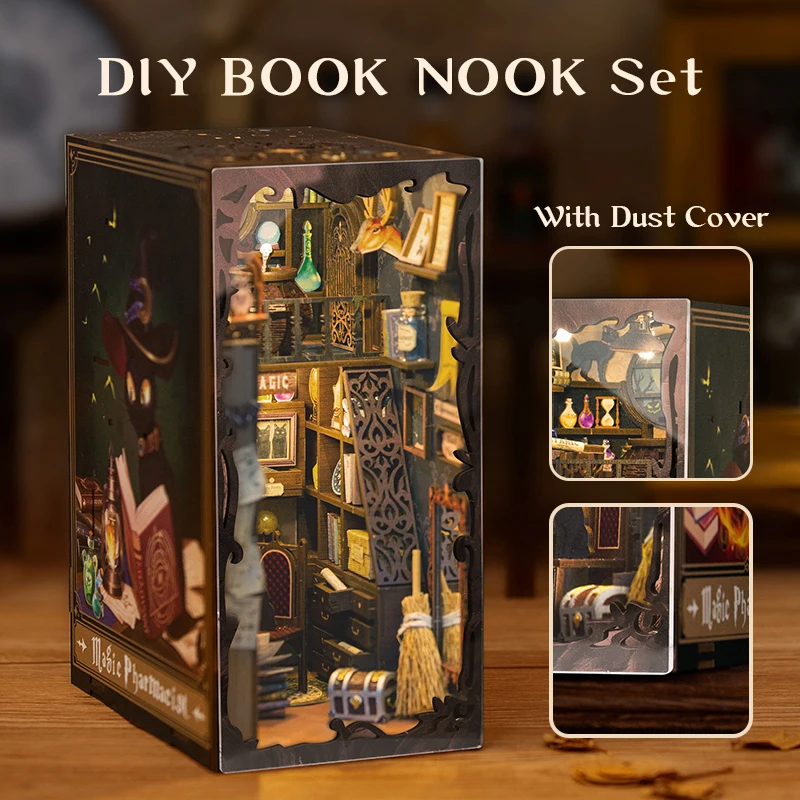 CUTEBEE Puzzle 3D DIY Book Nook Kit Wooden Bookend with Touch Light Secret Rhythm Music Booknook Building Decoration Model Gift
