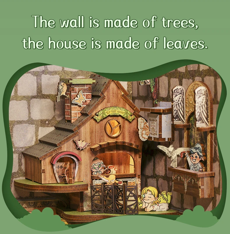 CUTEBEE Puzzle 3D DIY Book Nook Kit Wooden Bookend with Touch Light Secret Rhythm Music Booknook Building Decoration Model Gift