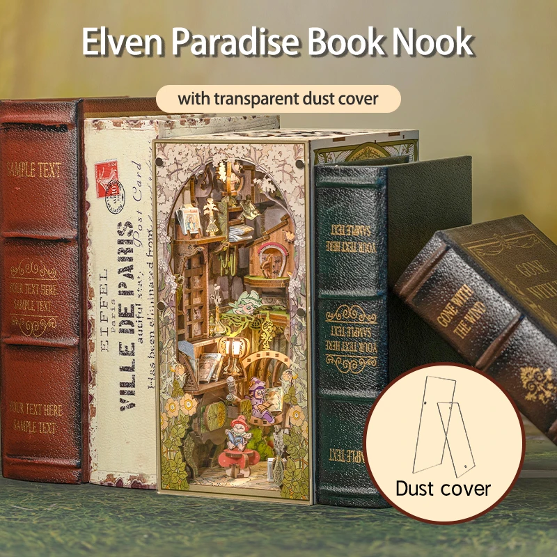 CUTEBEE Puzzle 3D DIY Book Nook Kit Wooden Bookend with Touch Light Secret Rhythm Music Booknook Building Decoration Model Gift