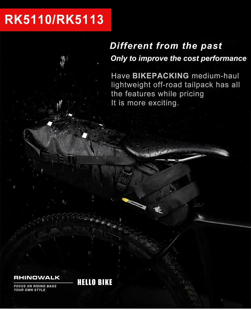 Rhinowalk Bicycle Saddle Bag 5L-13L Waterproof Large Capacity Foldable Tail Back Rear Bag Reflective Cycling MTB Trunk Pannier