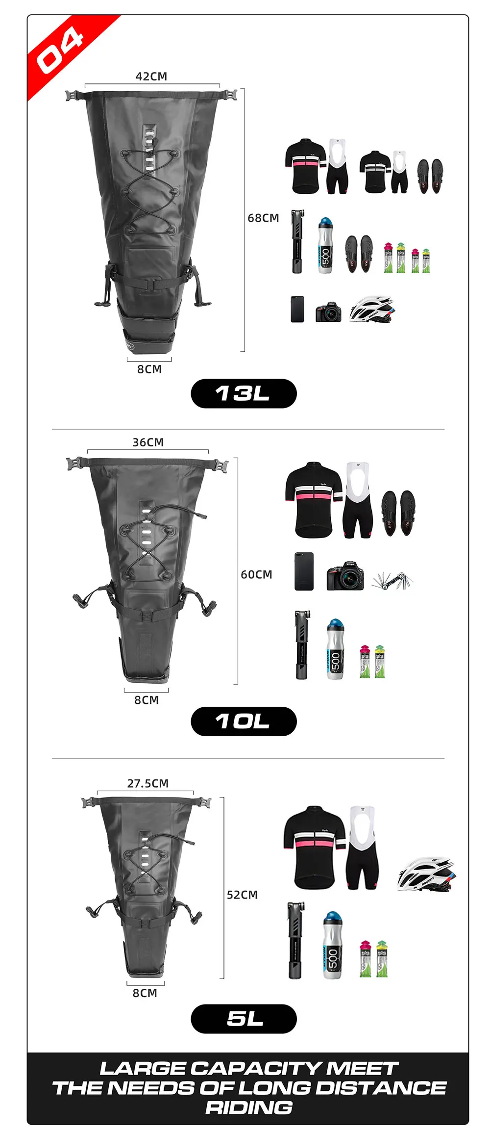 Rhinowalk Bicycle Saddle Bag 5L-13L Waterproof Large Capacity Foldable Tail Back Rear Bag Reflective Cycling MTB Trunk Pannier