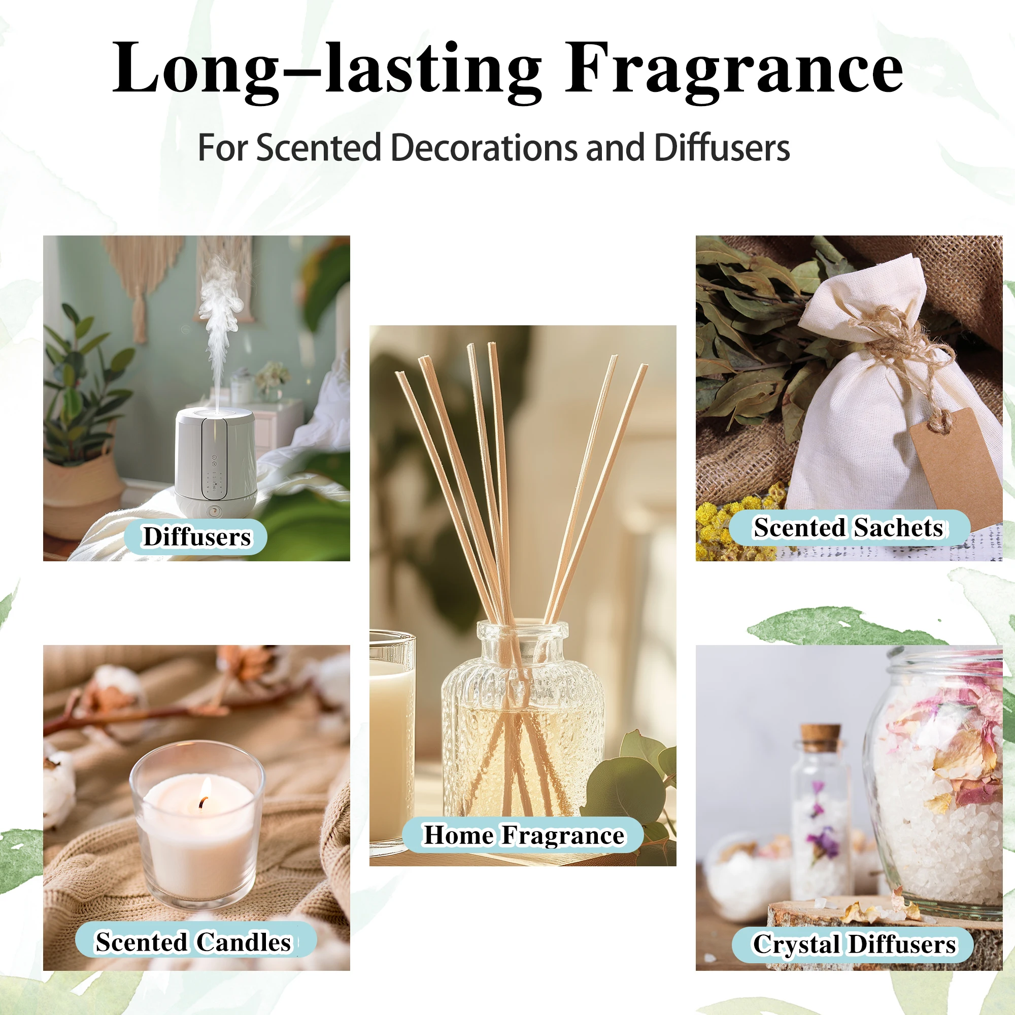 100ml Vanilla Eucalyptus Essential Oil Diffuser Lavender Jasmine Mint Sandalwood Ylang Ylang Lemon Bergamot Tea Tree Rose Oil