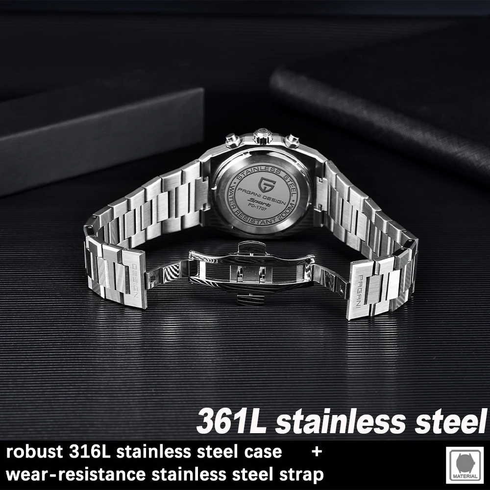 PAGANI Design 2025 New Men Quartz Watch VK63 Sapphire Crystal Luminous Stainless Steel PD1707 200m Waterproof Reloj Hombre