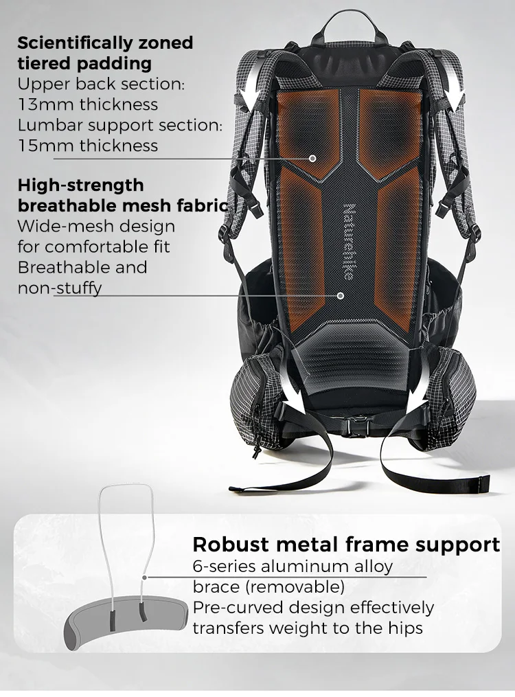 Naturehike Backpack Rock 2.0 Outdoor Men's Women's Hiking Backpack Large Capacity 60+5L Waterproof Climbing Travel Backpack