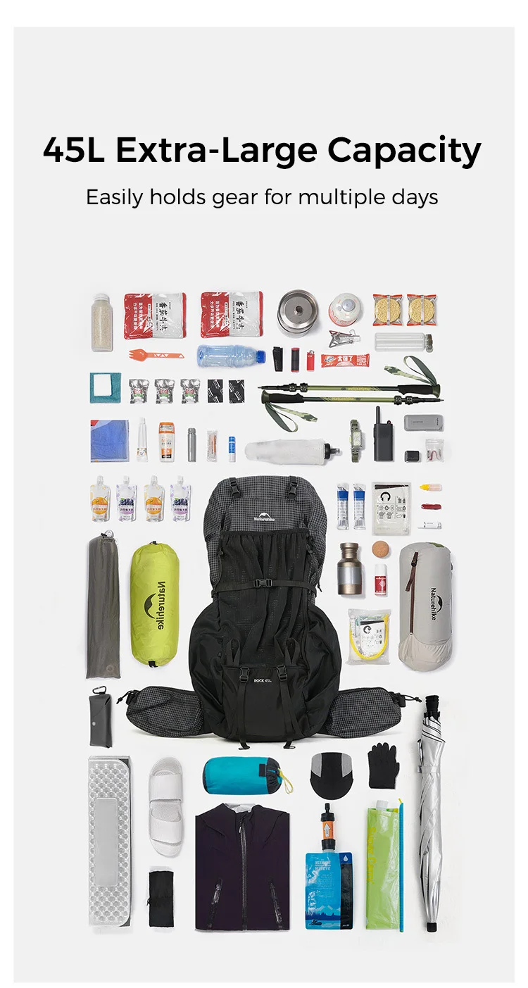 Naturehike Backpack Rock 2.0 Outdoor Men's Women's Hiking Backpack Large Capacity 60+5L Waterproof Climbing Travel Backpack