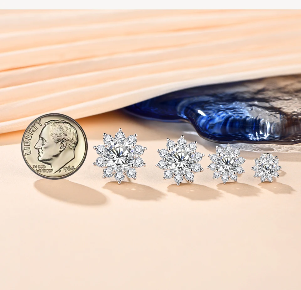Snowflake Stud Earrings 925 Sterling Silver Jewelry 6.5mm 1.0 Carat Diamond Moissanite Earrings For Women Wedding Gift