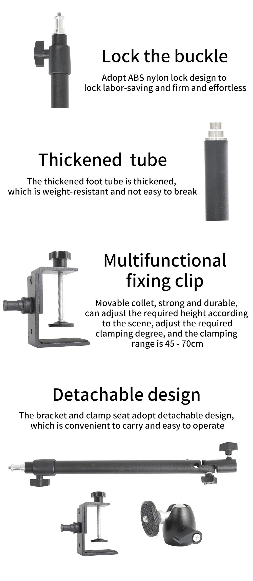 Desktop Clip Tripod Standing Desk Monitor with 1/4" Ball Head Table Fixture Ring Light Adjustable Bracket Stand DSLR Camera