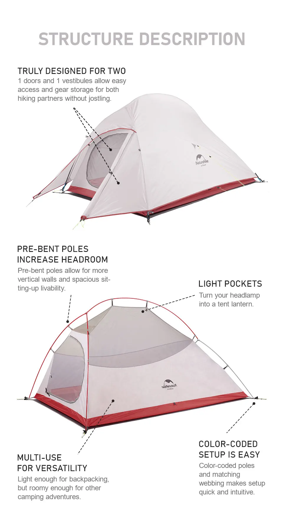 Naturehike Upgraded Cloud Up 3 Person Tent Outdoor Camping Tent Ultralight Waterproof Tent Free Standing Hiking Backpacking Tent