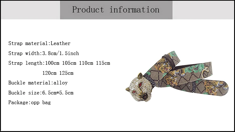 Western Rhinestone Tiger Buckle Tiger Print Leather Men Belt Fashion Jeans Causal Pants Men Belt