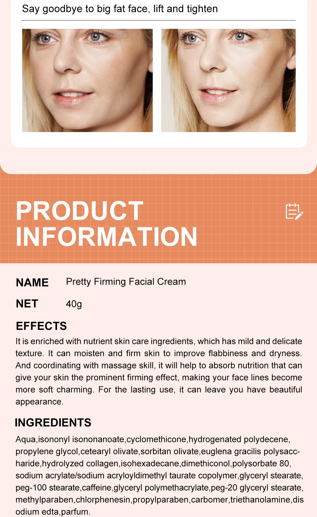 Face-lift Cream Anti-Aging Slimming Face Lifting Firming Massage Cream Anti-Wrinkle Moisturizing Beauty Skin Care Facial Cream