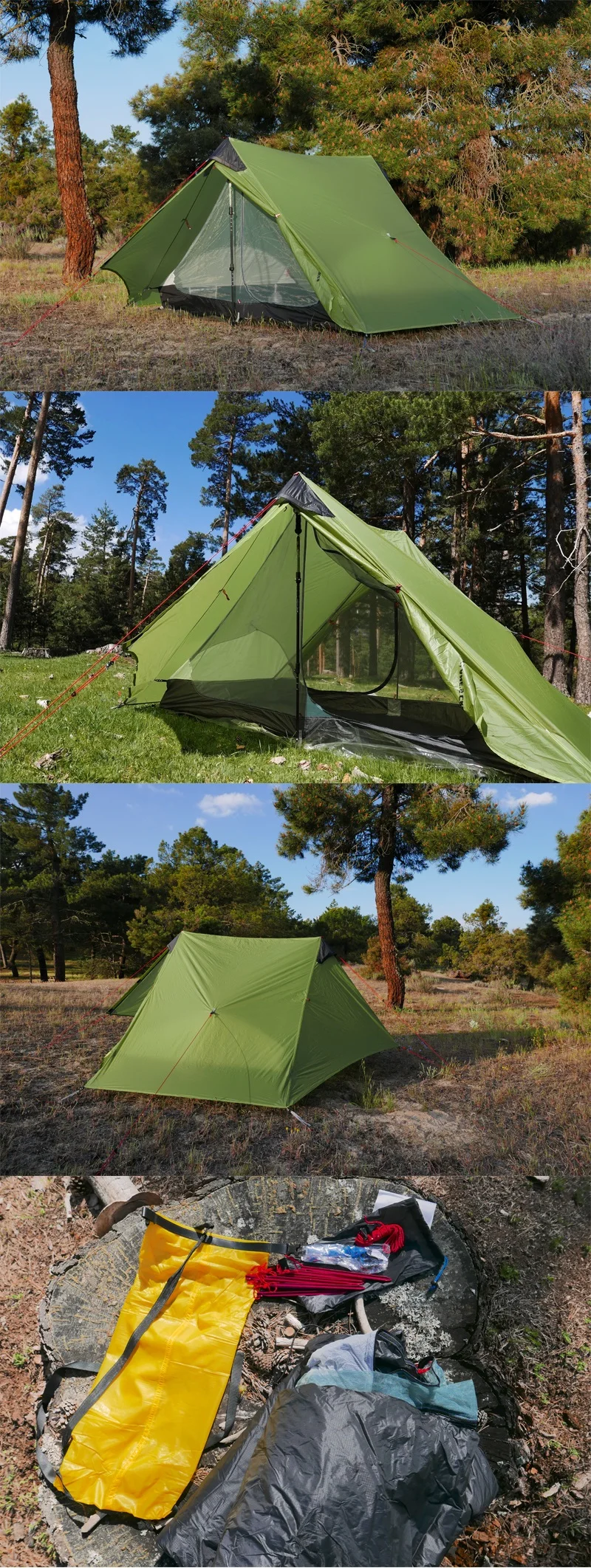 2027 FLAME'S CREED LanShan 2 Person Outdoor Ultralight Camping Tent 3 Season Professional 15D Silnylon Rodless Tent