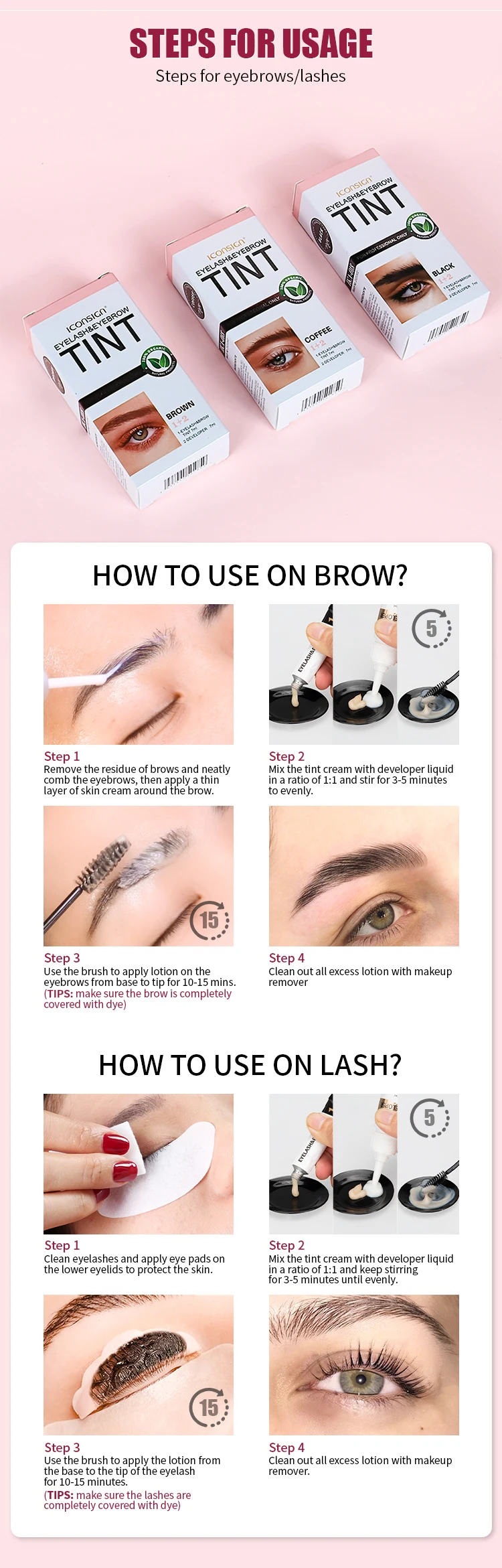 ICONSIGN Eyelash Tint Eyebrow Tint Kit Waterproof 15 Mins Fast Dye Brow Enhance Brow Dye Lash Can Keep Long Lasting Makeup Tools