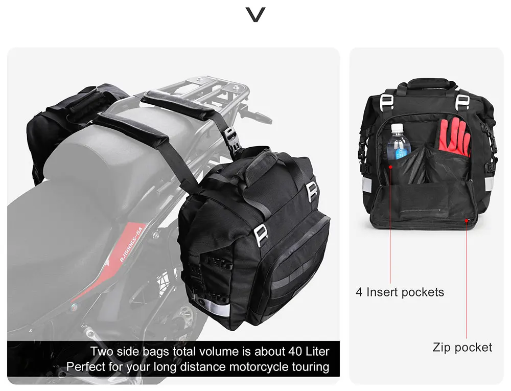 Rhinowalk Motorcycle Saddlebag 20L Travel Motor Side Luggage Universal Motorbike Waterproof Removable Inner Bag Pannier 1 Piece